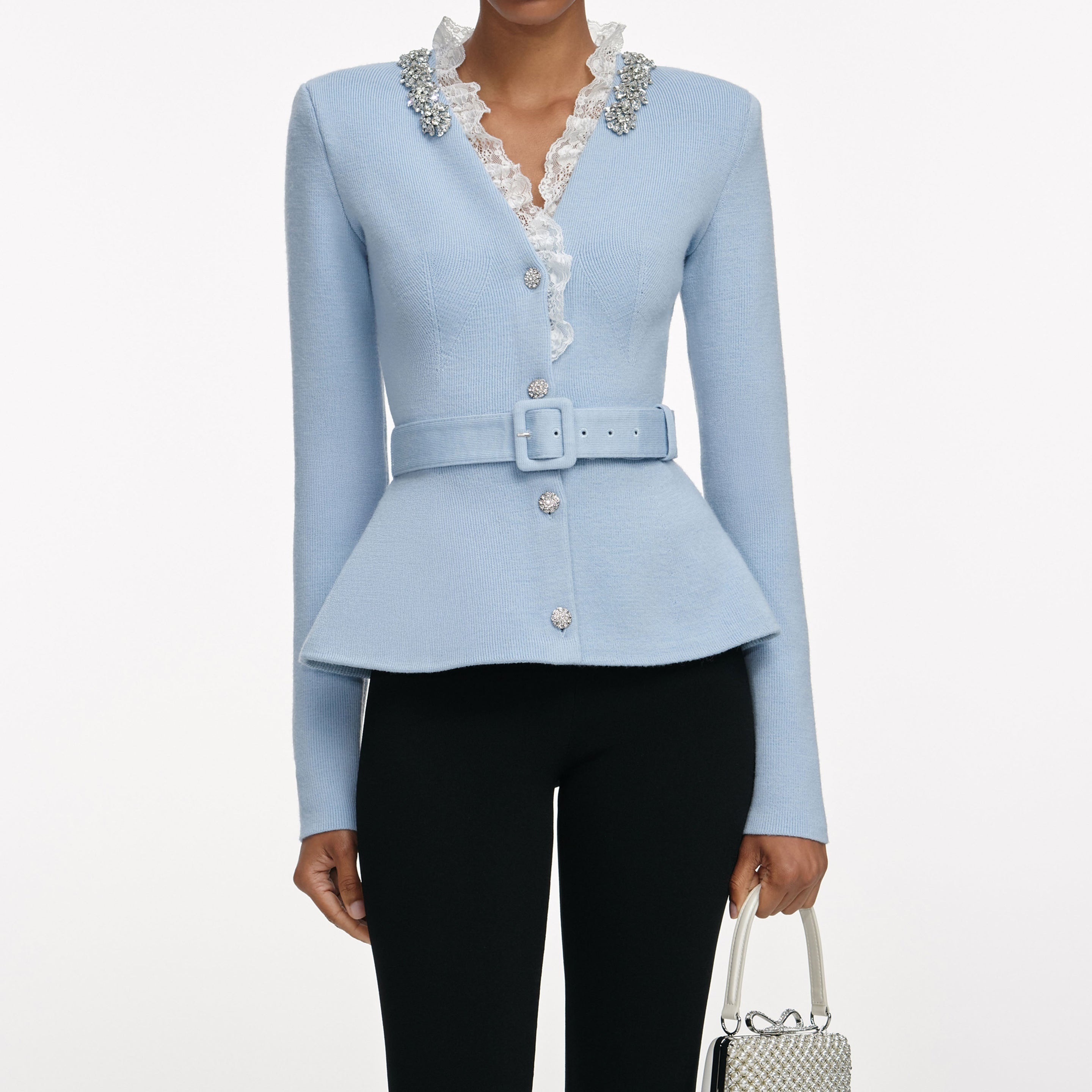 Blue Crystal Trim Cardigan - 4