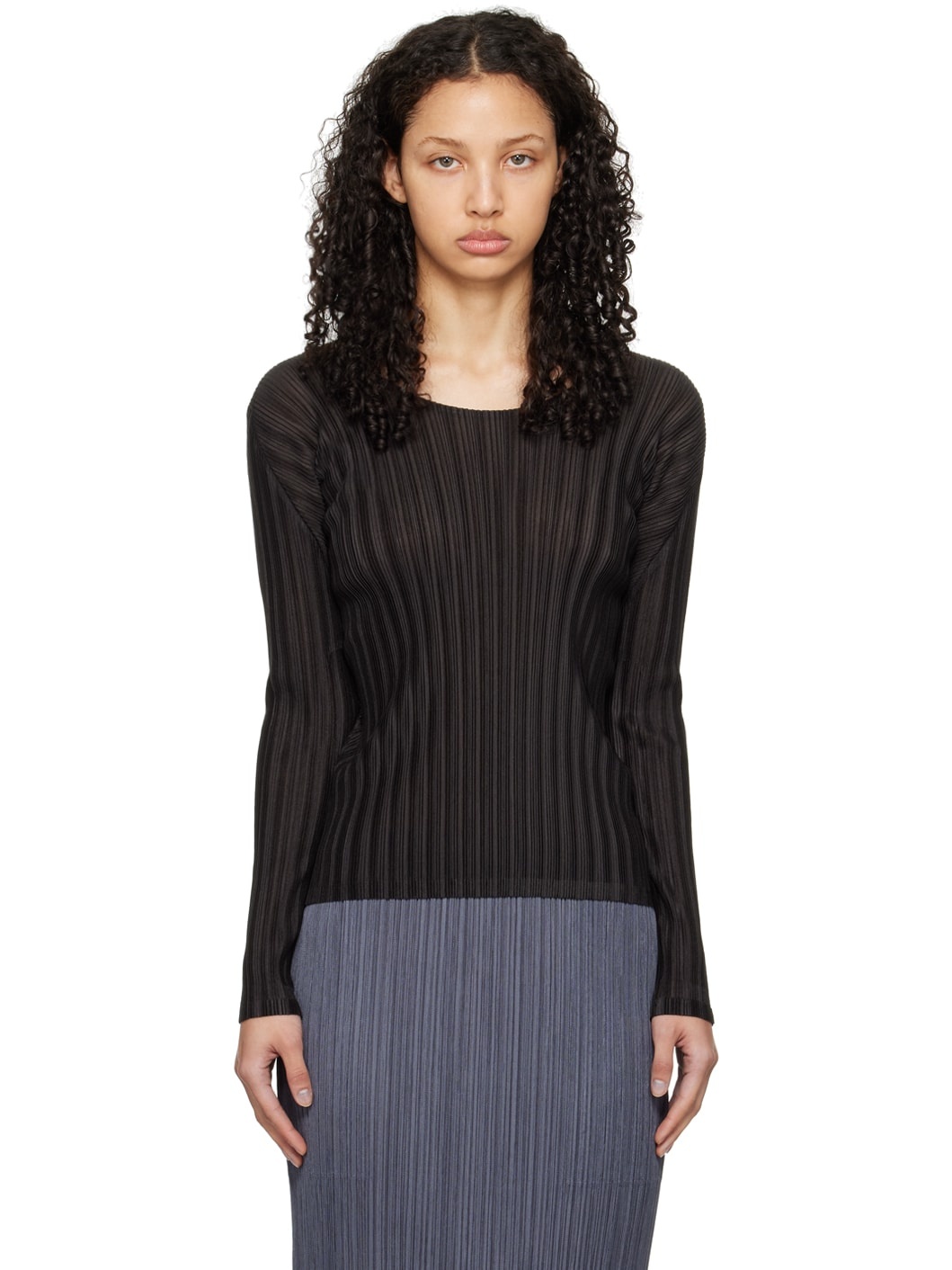 Black Rib Pleats January Long Sleeve T-Shirt - 1