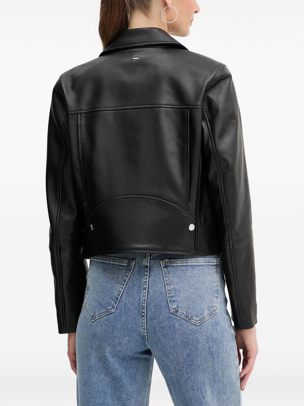front-zip leather biker jacket - 3