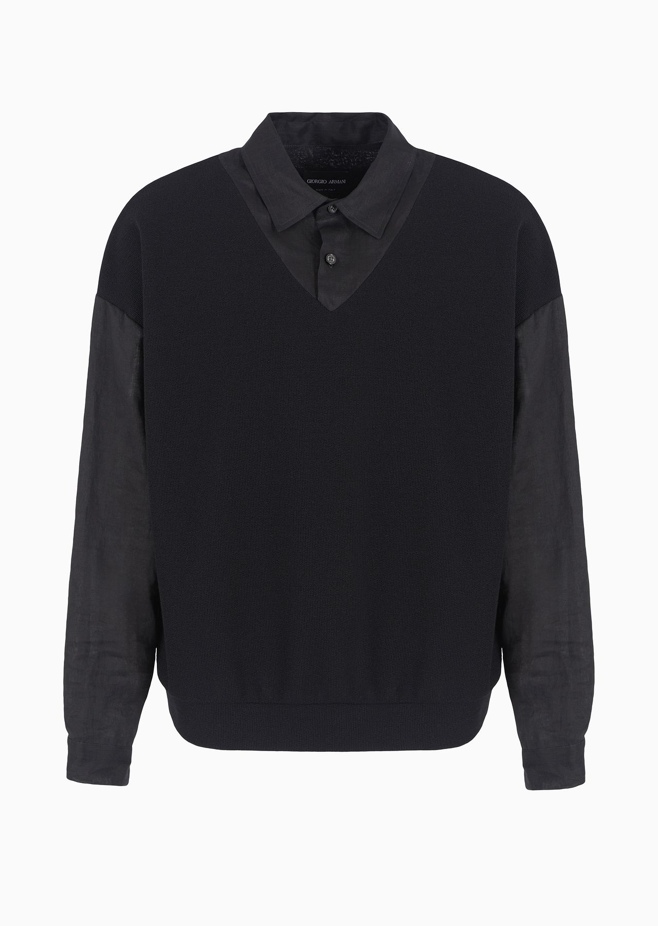 Long-sleeved, cotton and wool polo shirt - 1