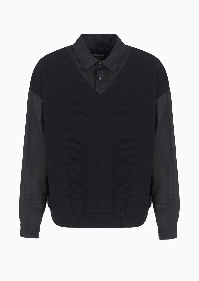 Long-sleeved, cotton and wool polo shirt 1