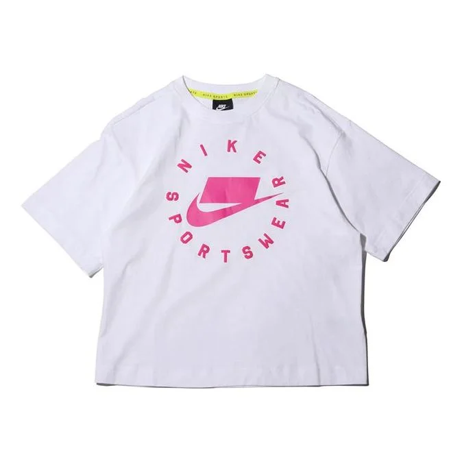 (WMNS) Nike Sportswear Loose Fit Short Sleeve 'White Pink' AT0565-100 - 1