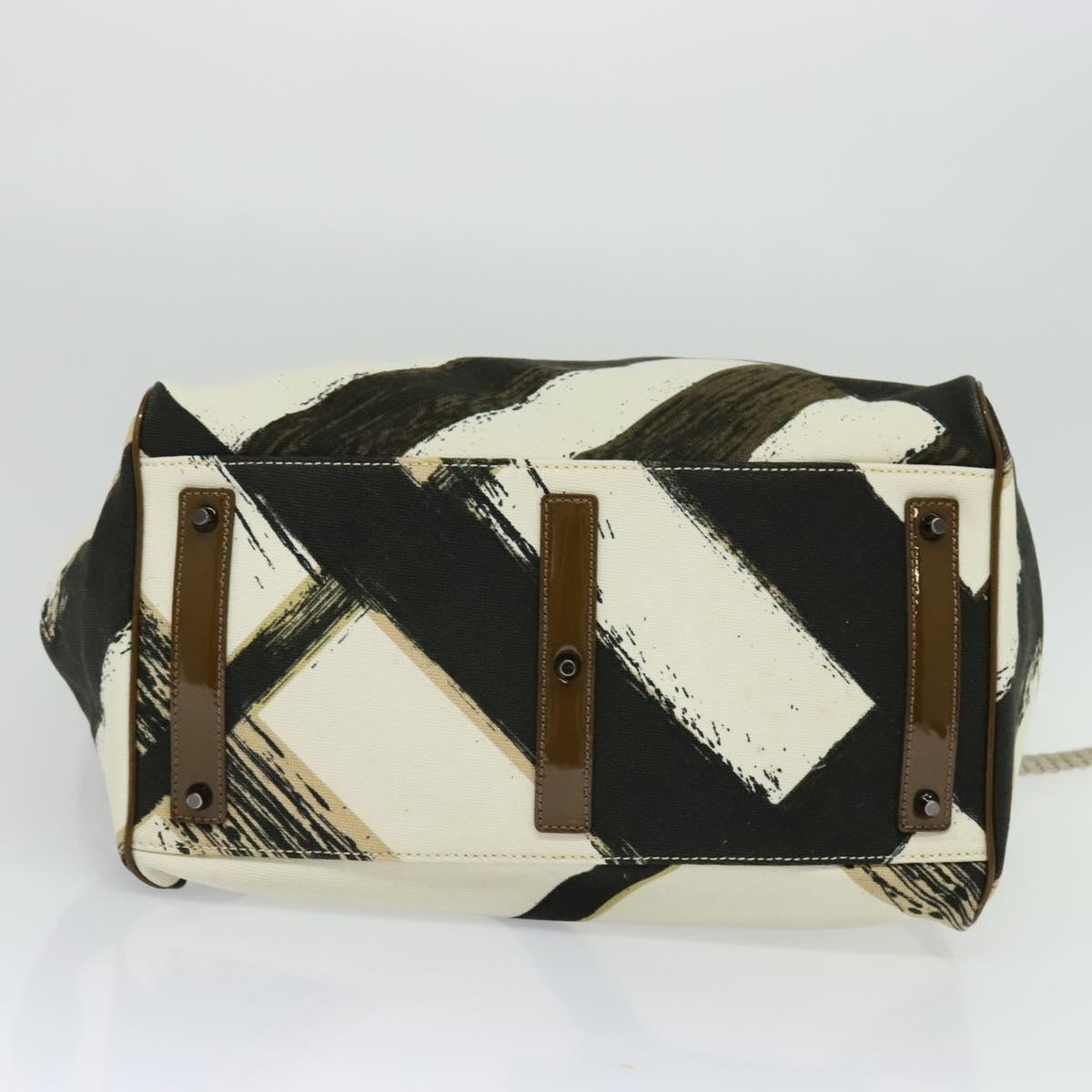 Burberry Tote Bag Canvas Enamel White Black Khaki - 9