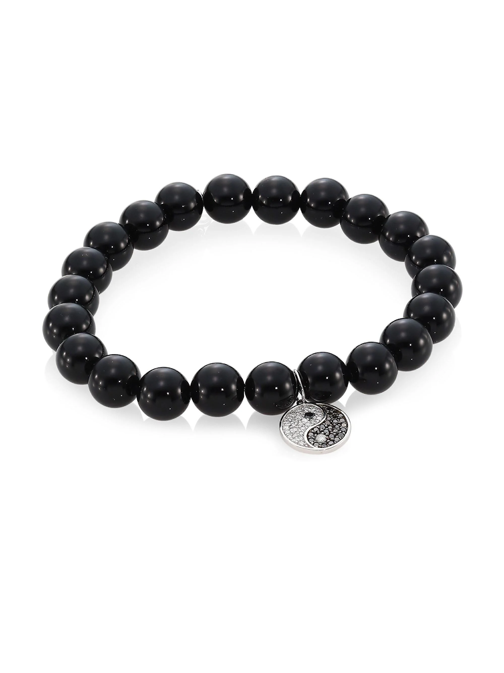 Women's Onyx, Diamond & 14K Two-Tone Gold Rondelle Yin Yang Bracelet - Black - 1