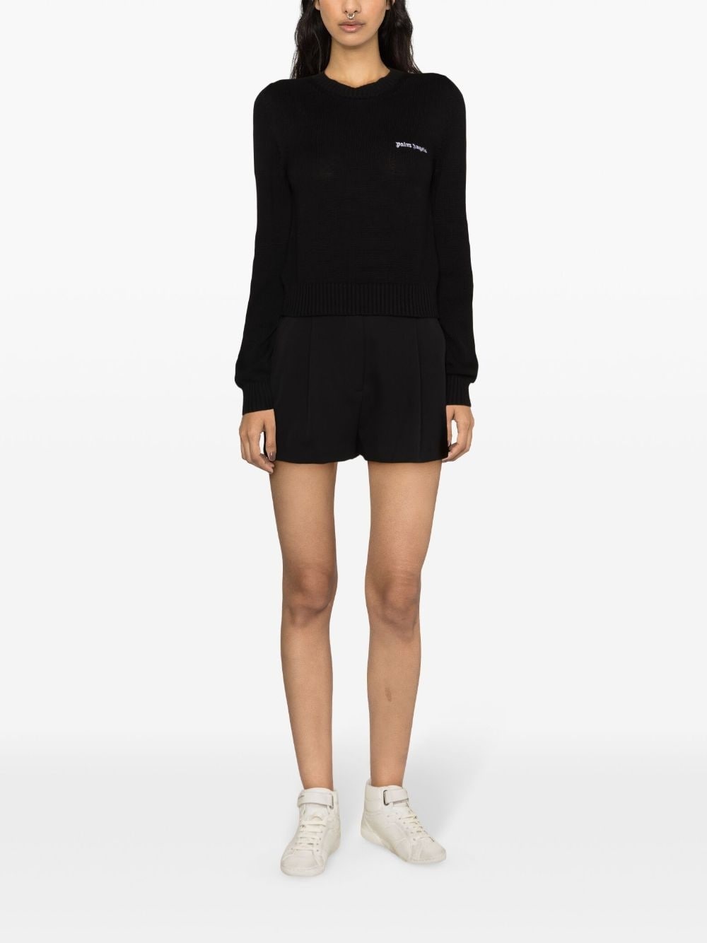 logo-embroidered cropped jumper - 2