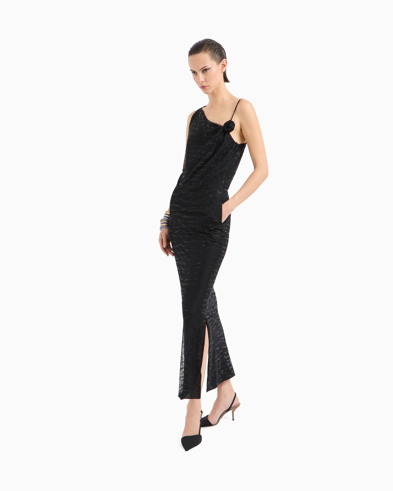 SILK LONG DRESS WITH RHINESTONE EMBROIDERY - 2