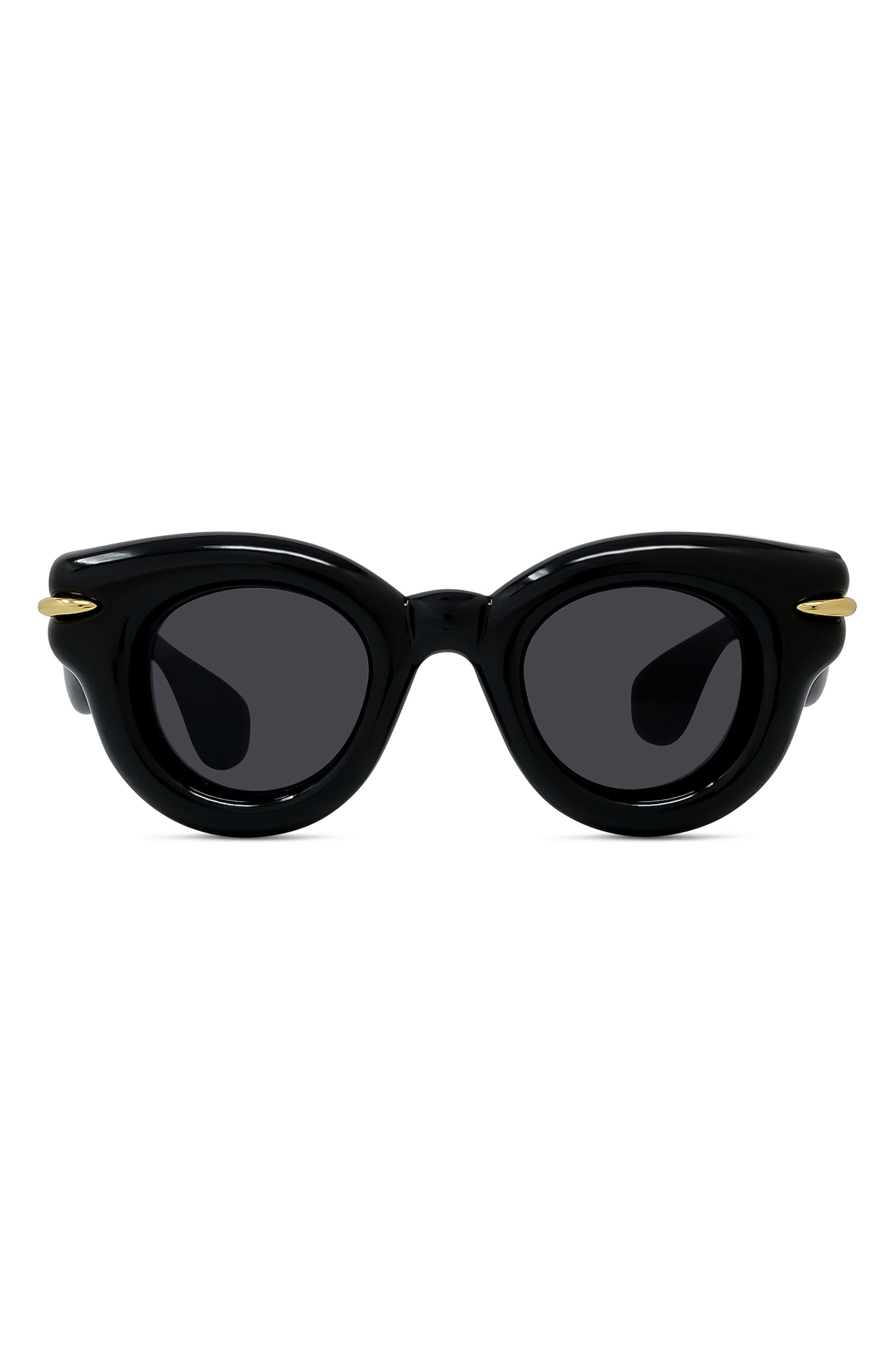 Loewe Inflated Pantos 46mm Round Sunglasses in Shiny Black /Smoke at Nordstrom - 1
