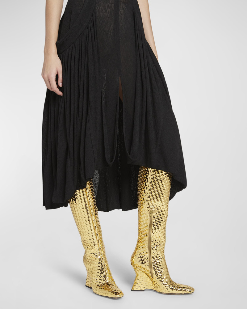 Bottega Veneta Comet Woven Mirror Leather Knee-High Boots outlook