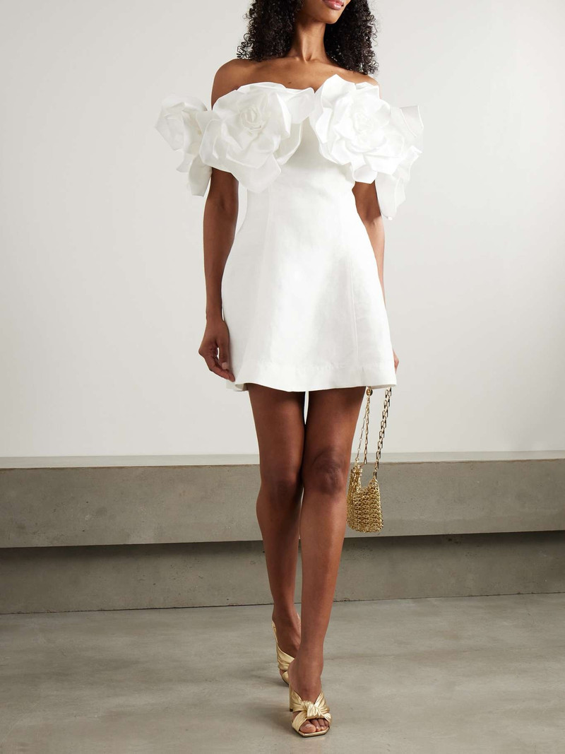 Aje. Etta off-the-shoulder appliquéd linen-blend mini dress Ivory outlook