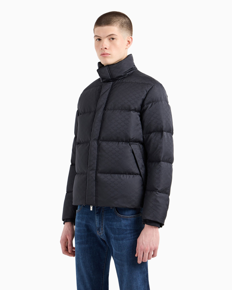 EMPORIO ARMANI Quilted puffer jacket with all-over jacquard eagle outlook