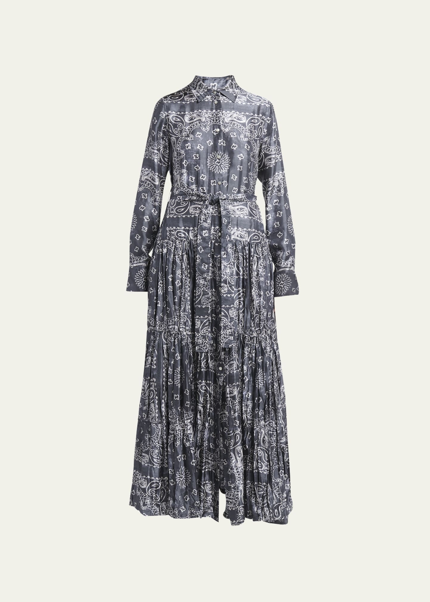 Bandana Print Long Sleeve Maxi Shirtdress - 5