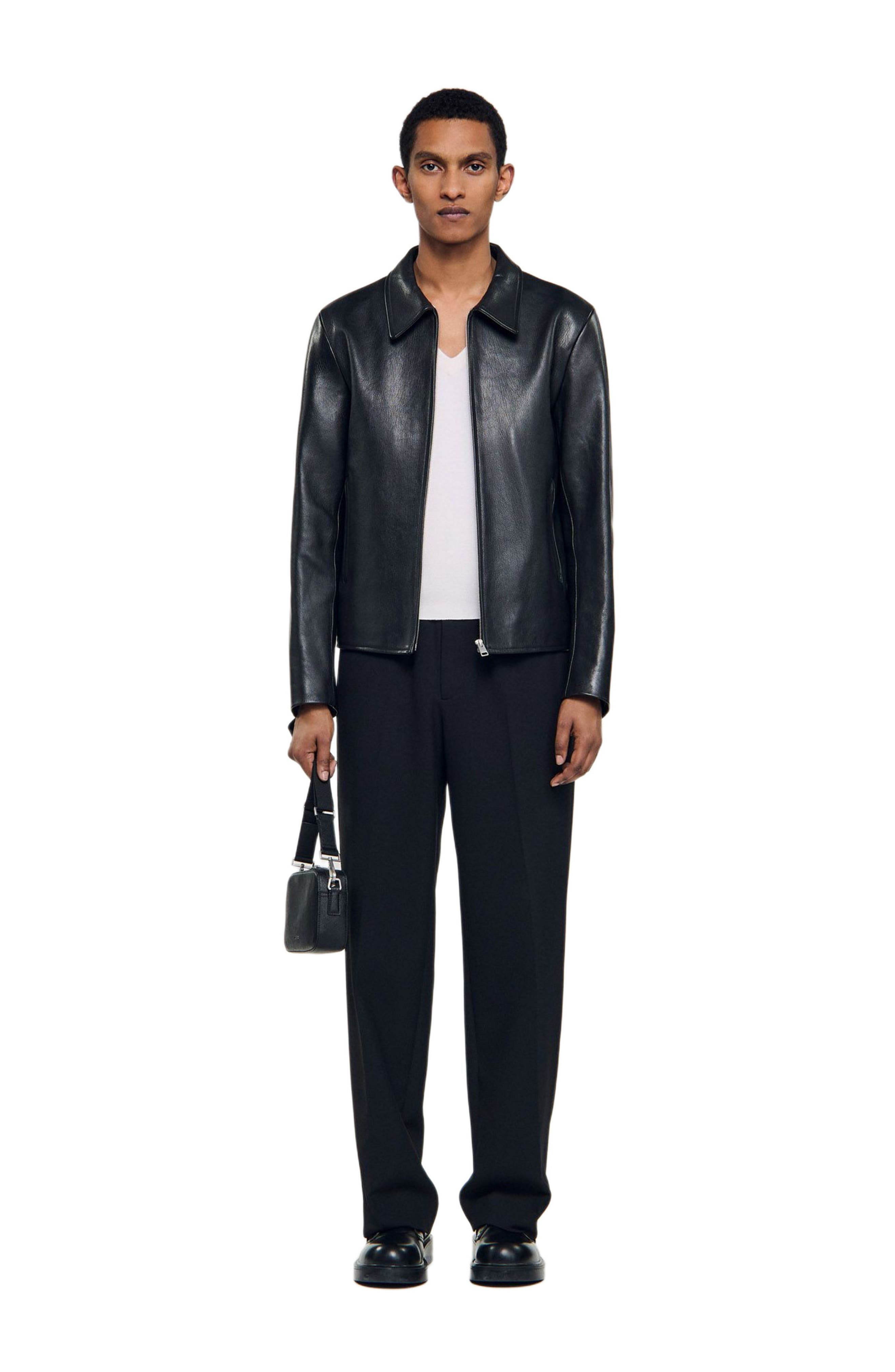 SANDRO Zip-up leather jacket in Black at Nordstrom - 6