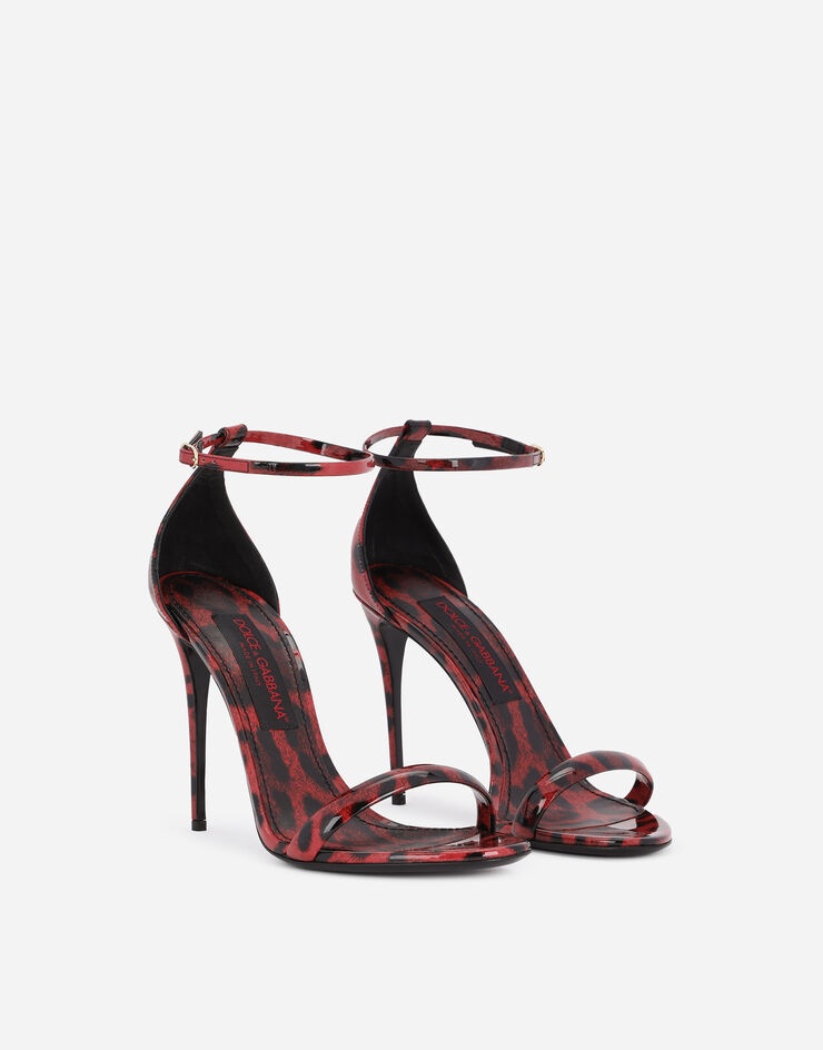 Leopard-print patent leather sandals with red base - 2