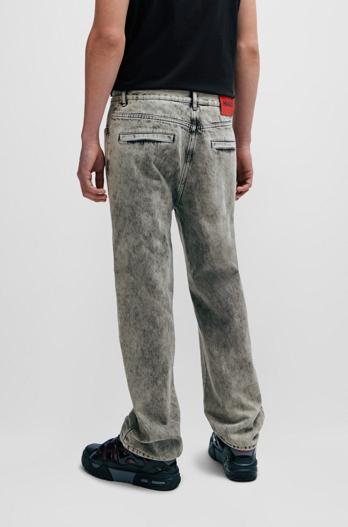 LOOSE-FIT JEANS IN BLEACH-WASH BLACK RIGID DENIM - 4