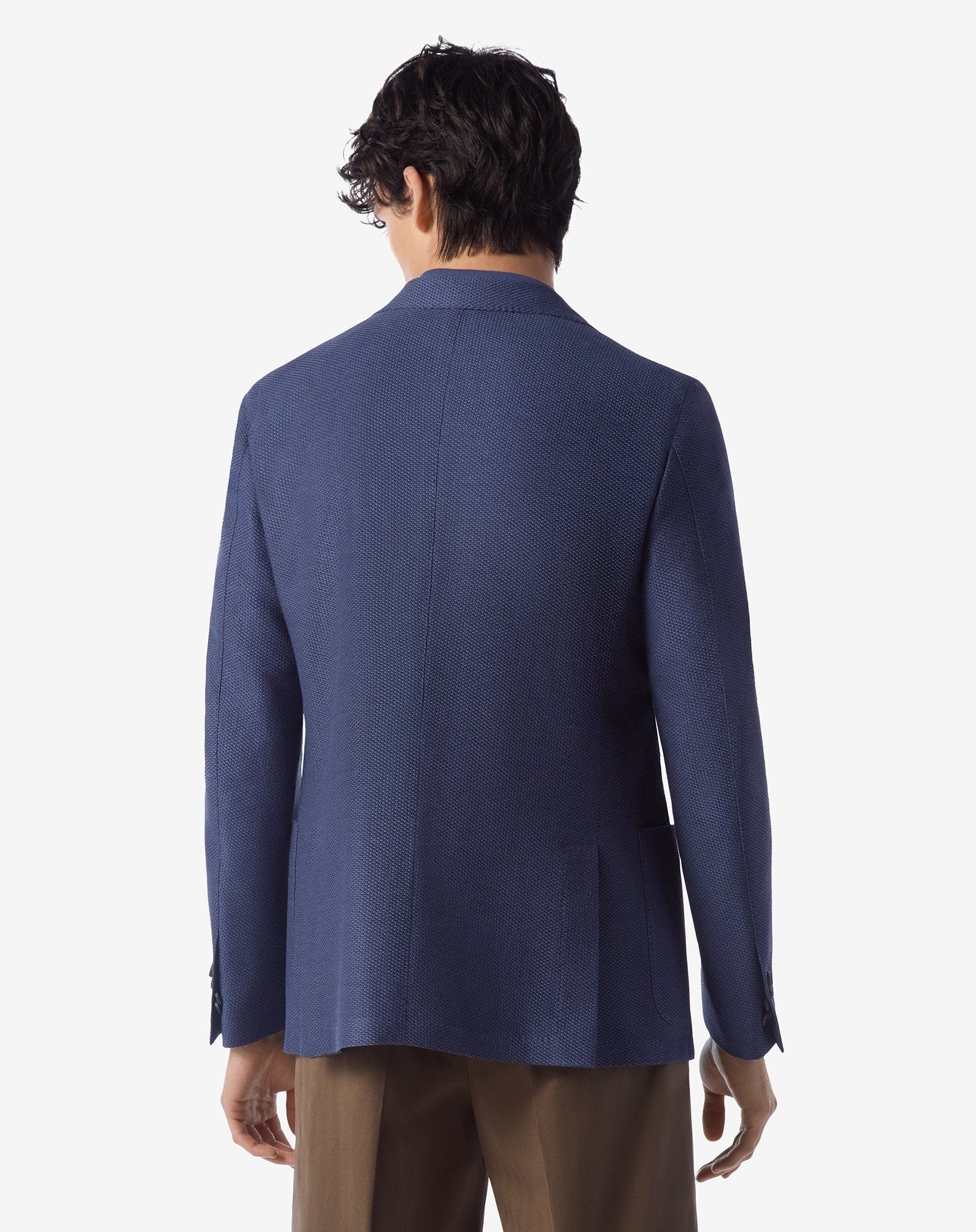 Blue silk and cotton single-breasted jacket - 4