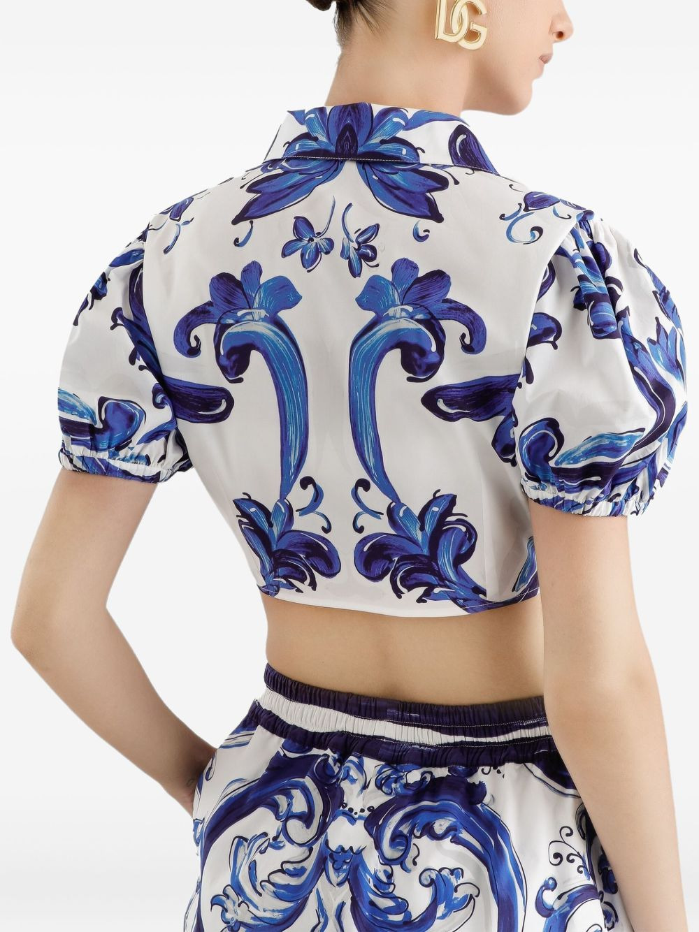 Majolica-print puff-sleeve top - 4
