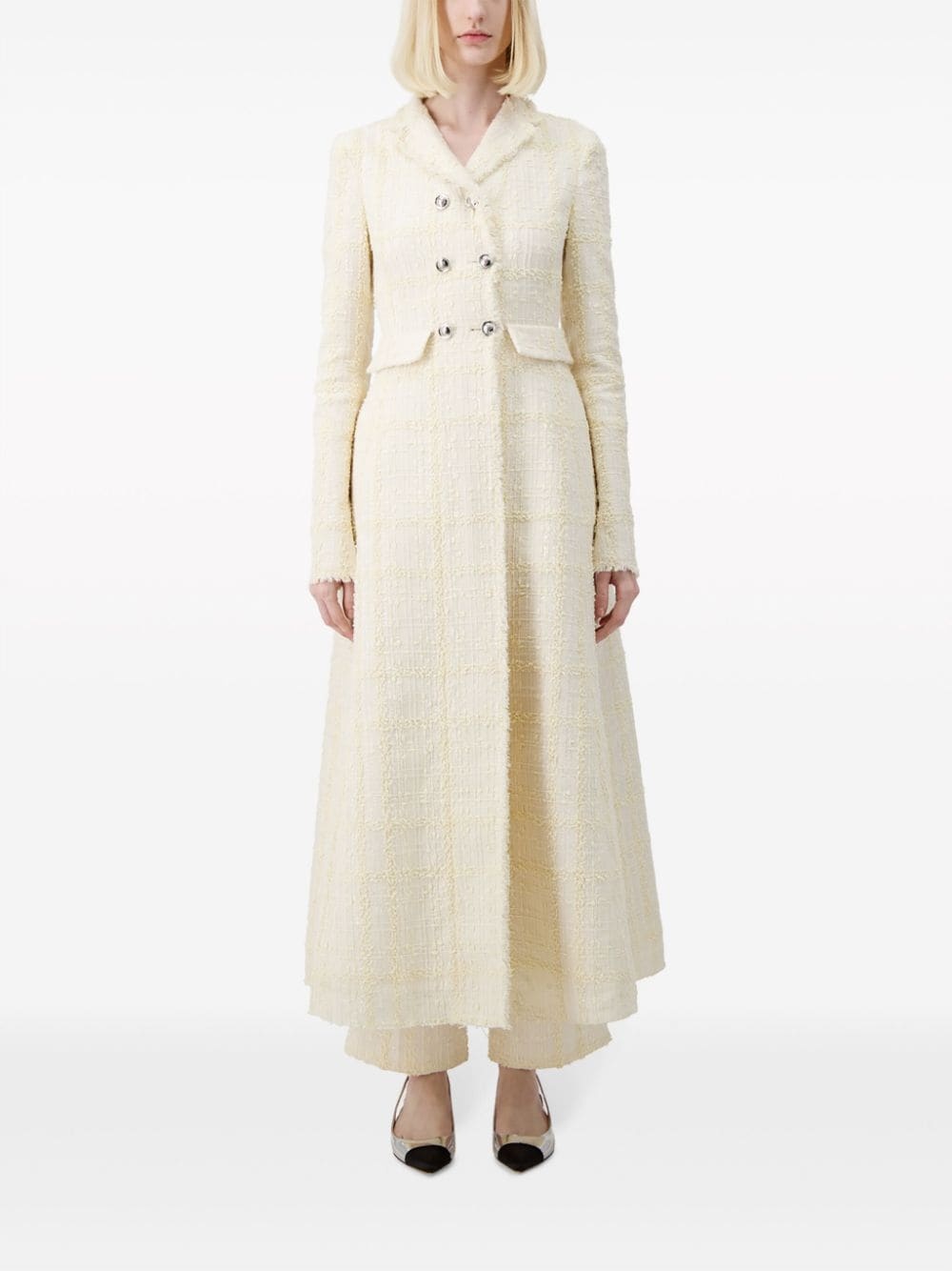 checked silk-tweed coat - 2