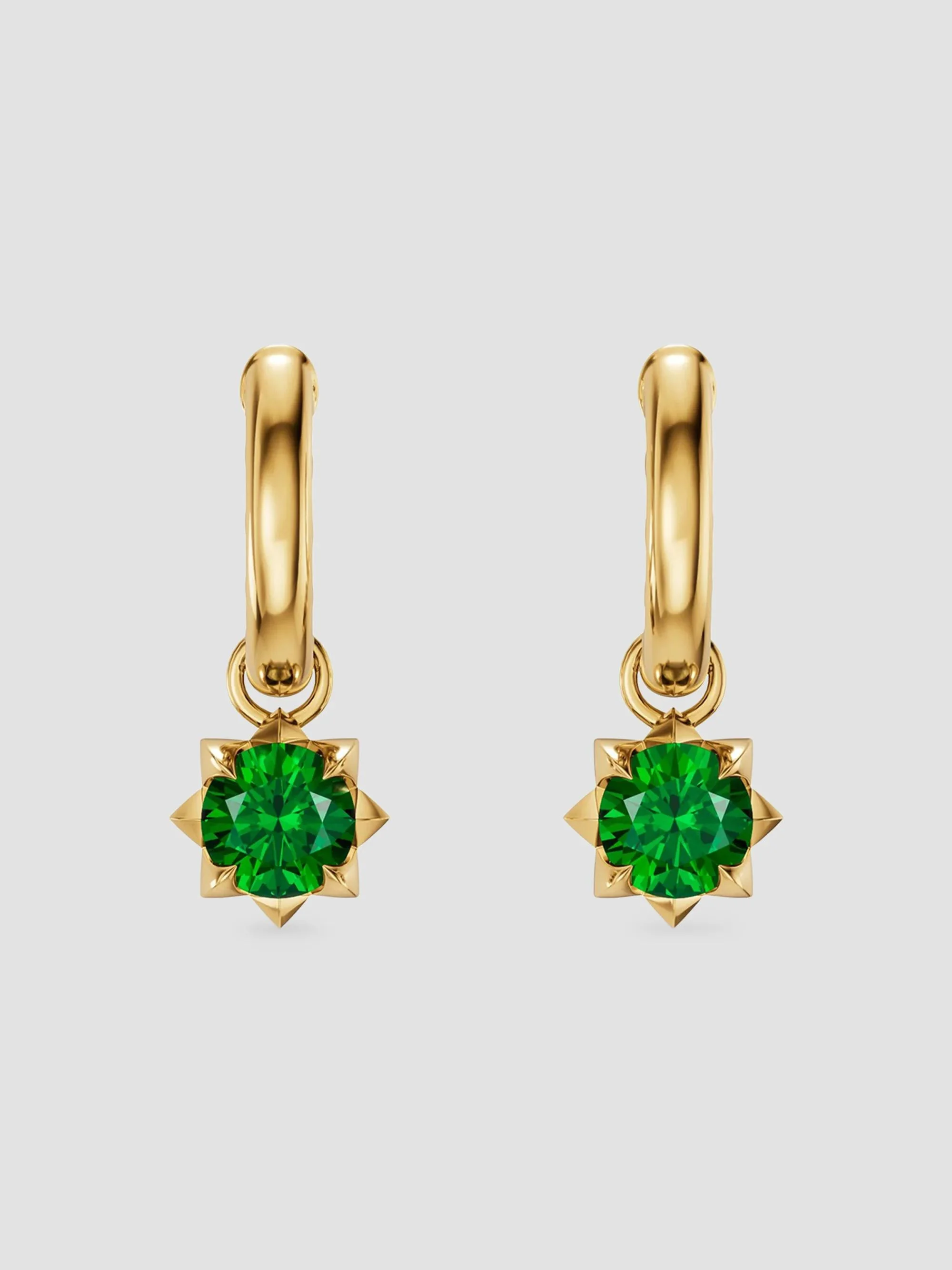Women's Petite Pave Stone Drop Earrings in 18K Yellow Gold - Tsavorite - 1