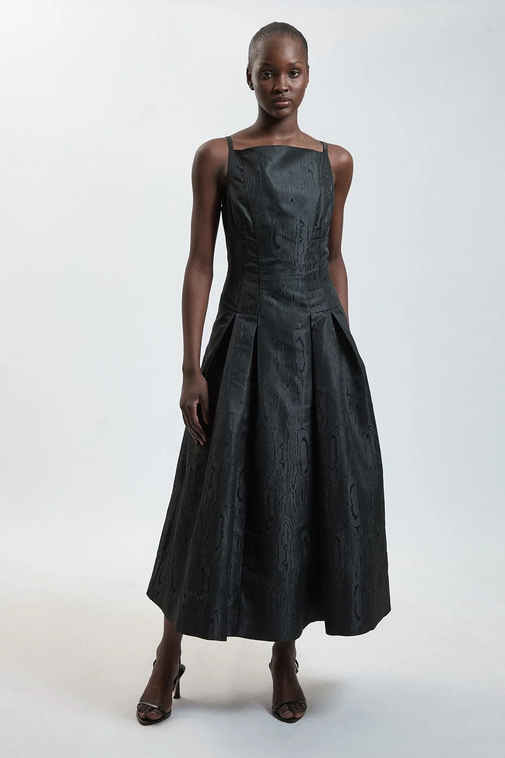 Petite Taffeta Twill Square Neck Strappy Midi Dress - 1