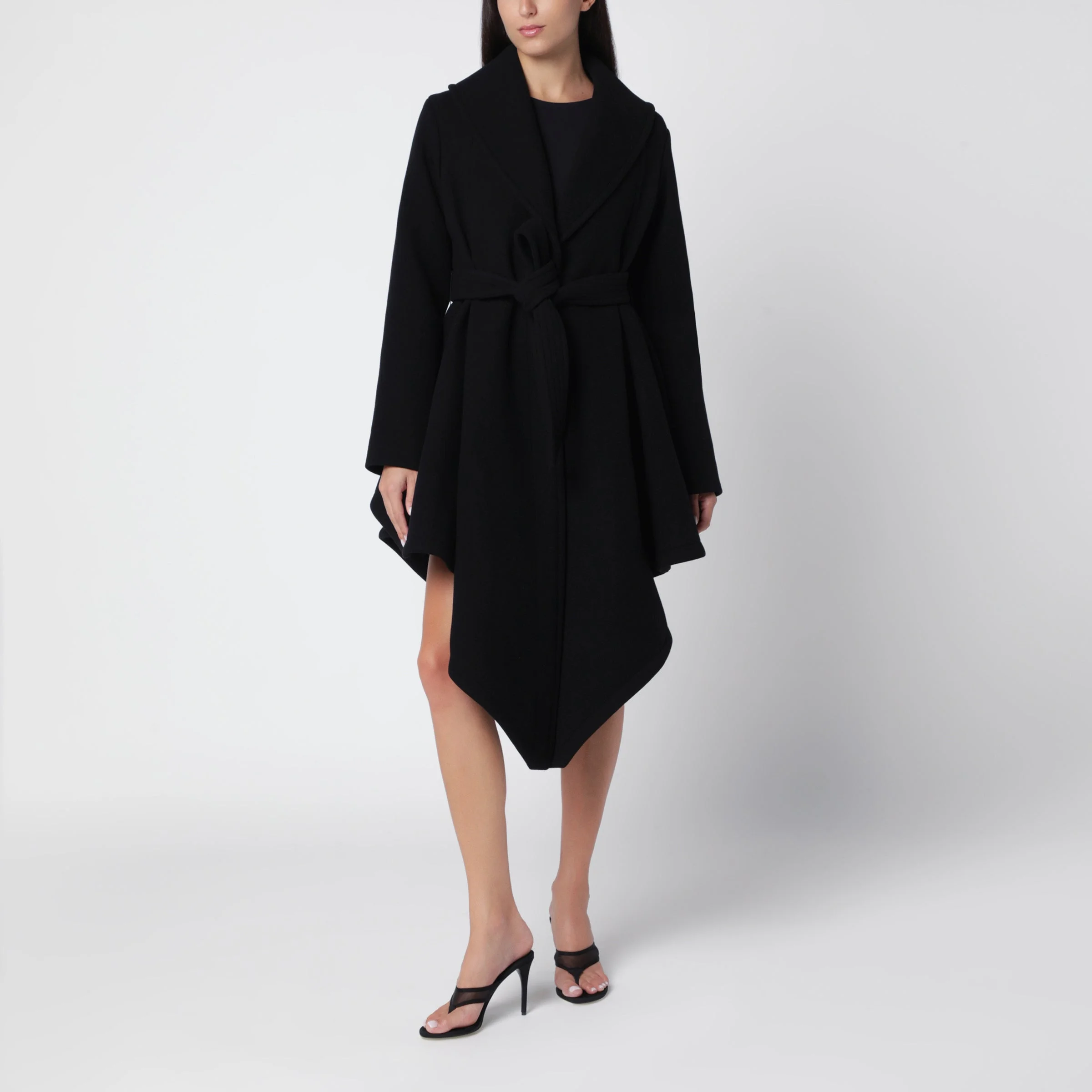 Black asymmetric wool coat - 1