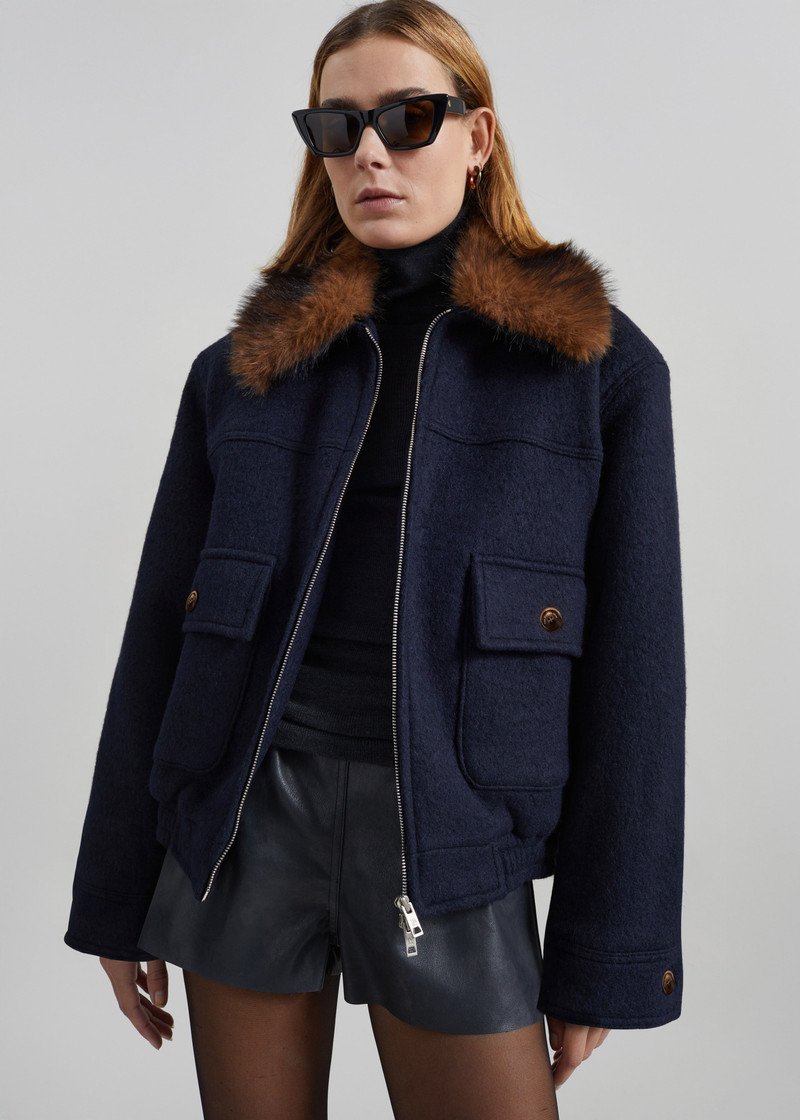 Elmont Brushed Wool Quilted Jacket - Dark Navy 7