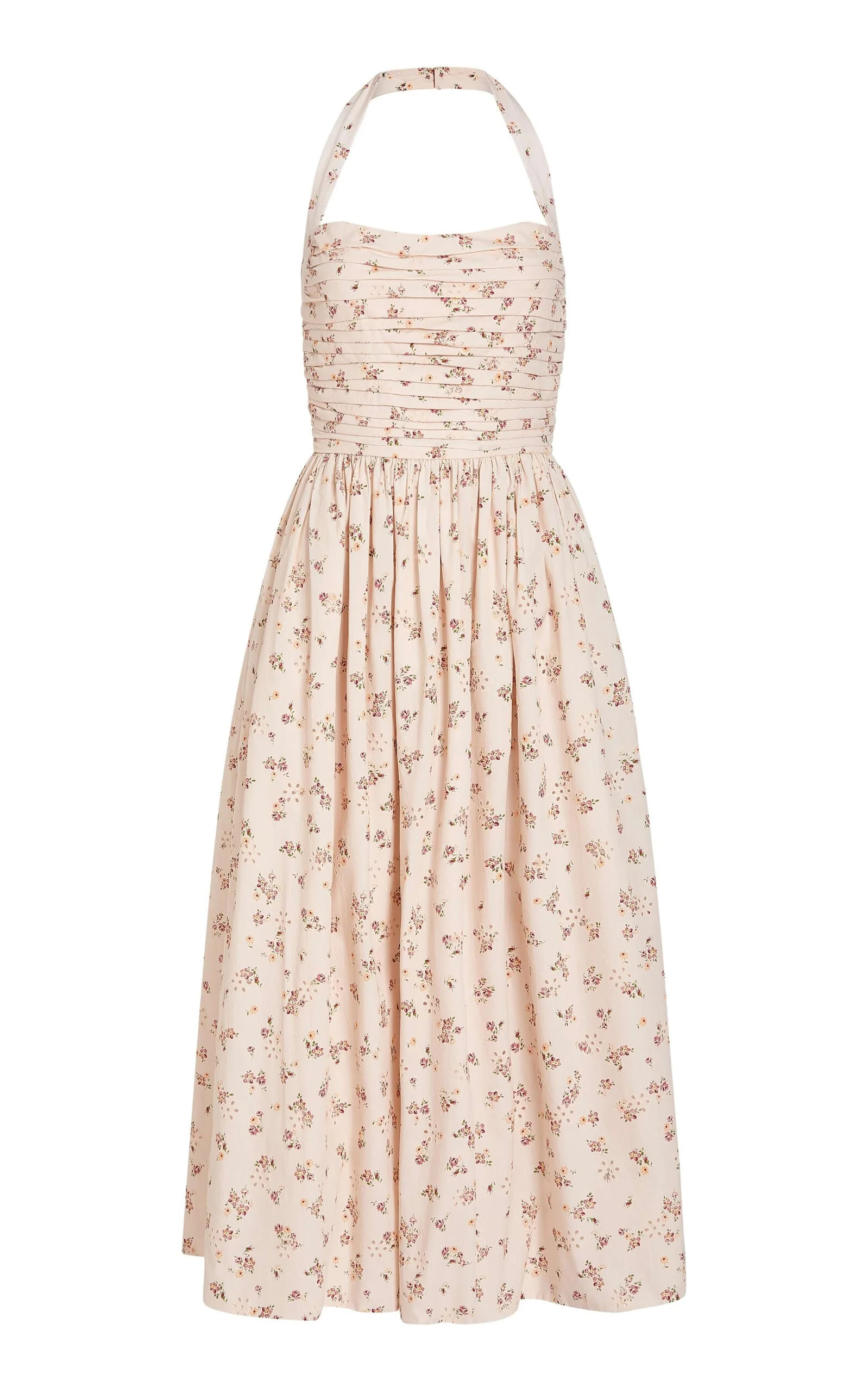 Leia Ruched Cotton Eyelet Midi Halter Dress multi - 1
