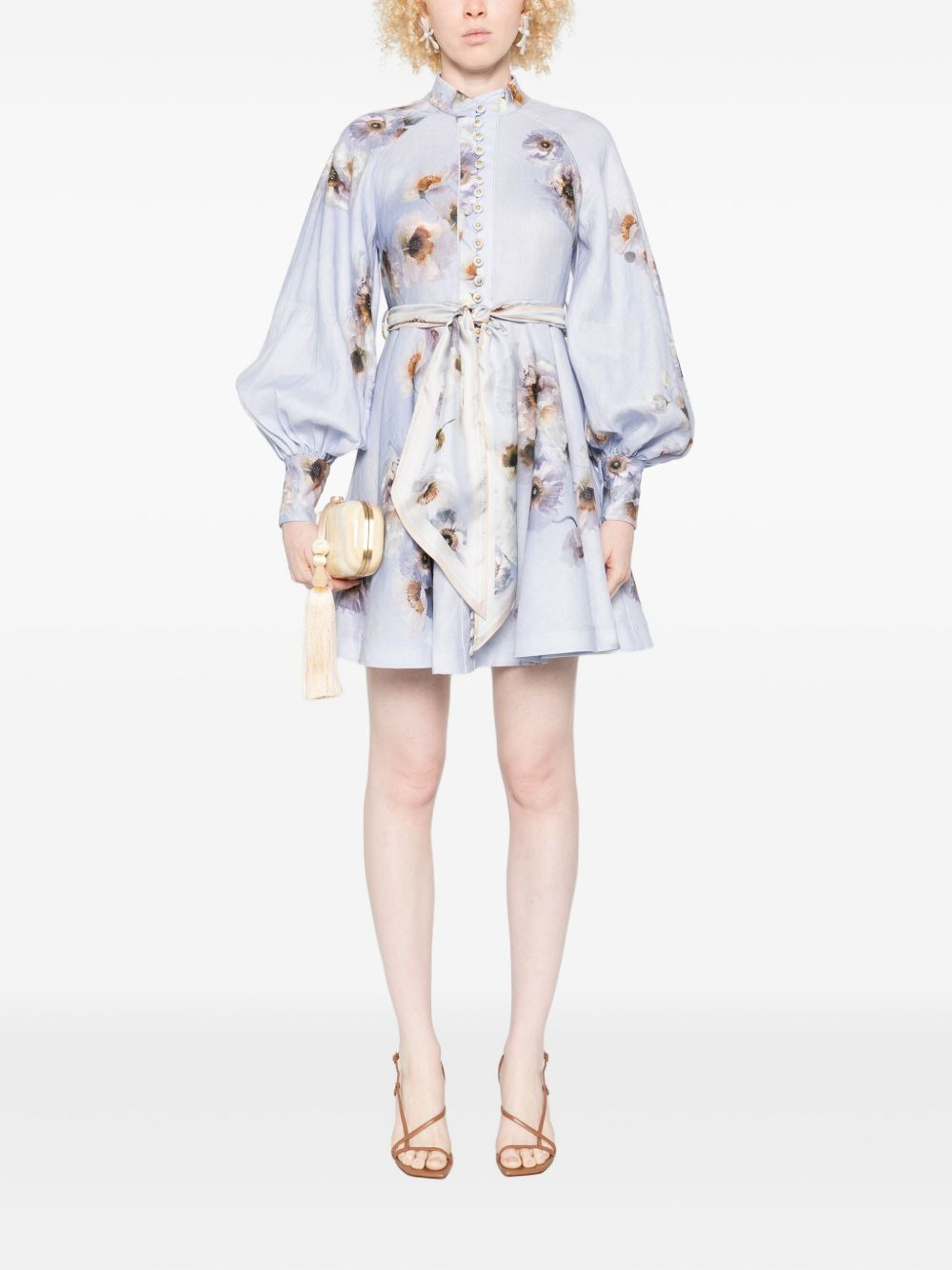 floral-print linen mini dress - 2