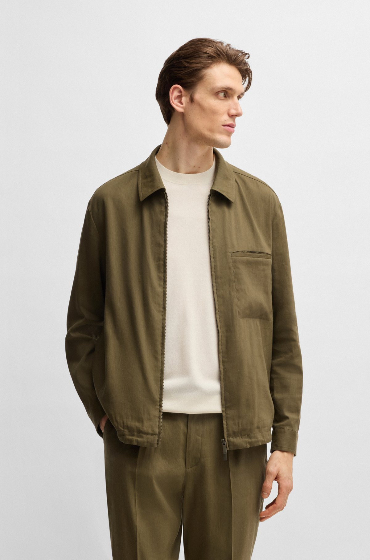 RELAXED-FIT ZIPPED OVERSHIRT IN A LINEN BLEND - 2