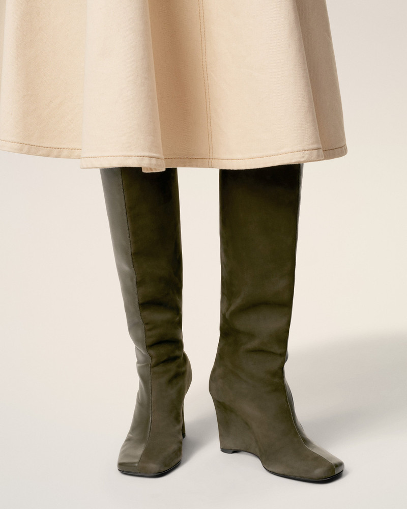 AMI Paris GREEN LEATHER BICOLOR KNEE HIGH BOOTS outlook