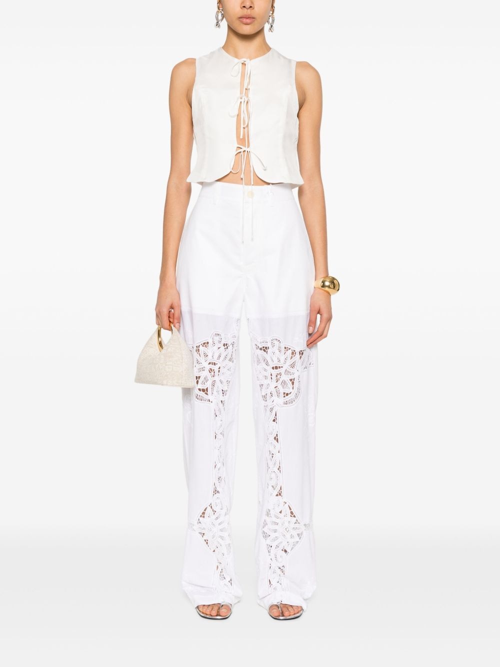 lace-panel trousers - 2