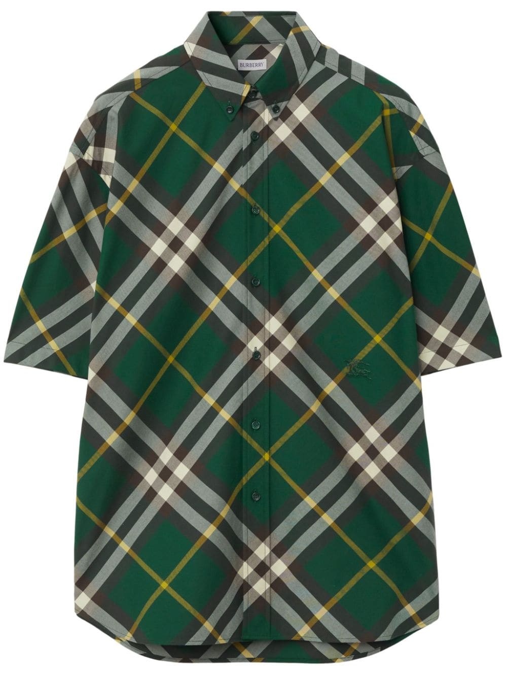 logo-embroidered plaid shirt - 1