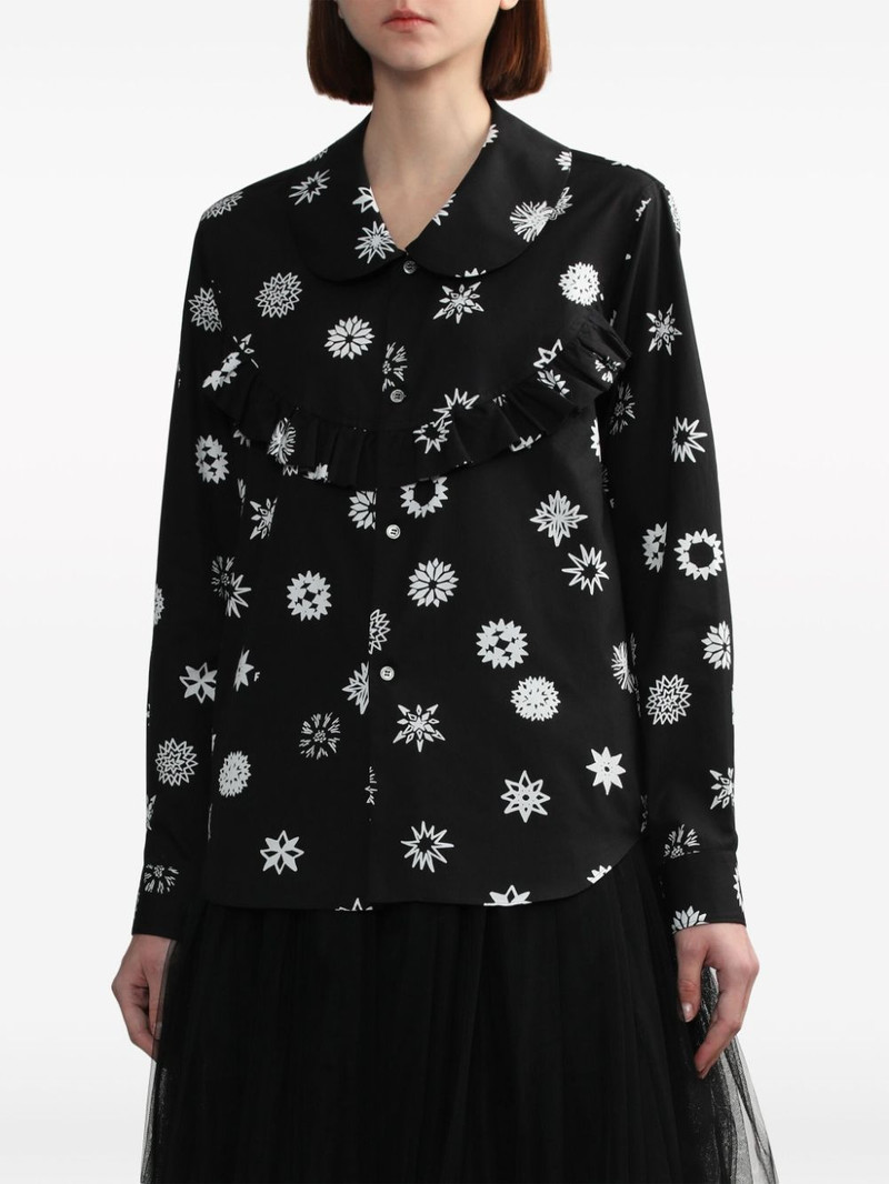 BLACK COMME des GARÇONS graphic-print ruffle-trim shirt outlook