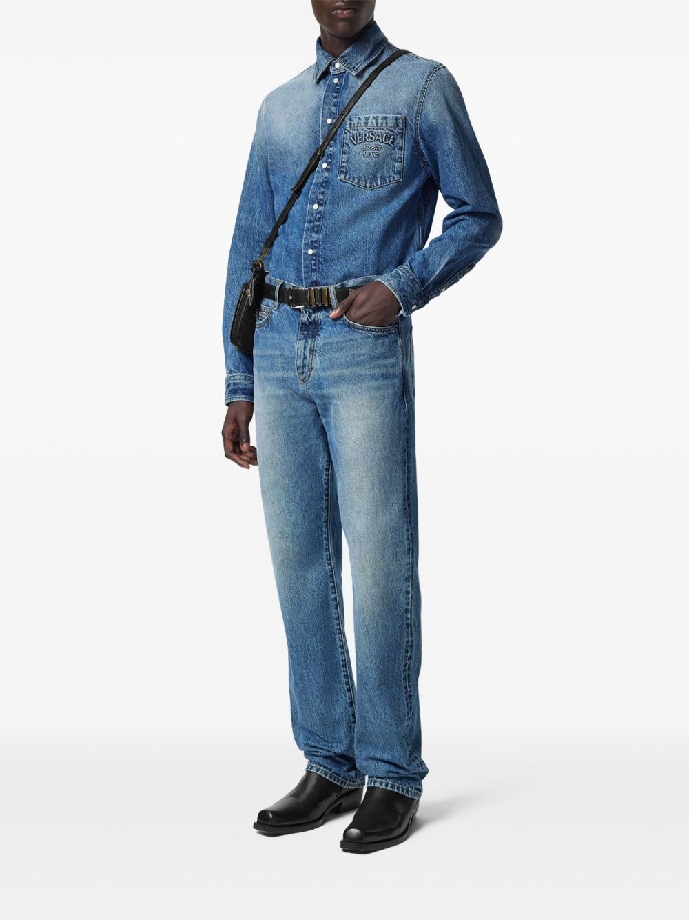 logo-embossed denim shirt - 2