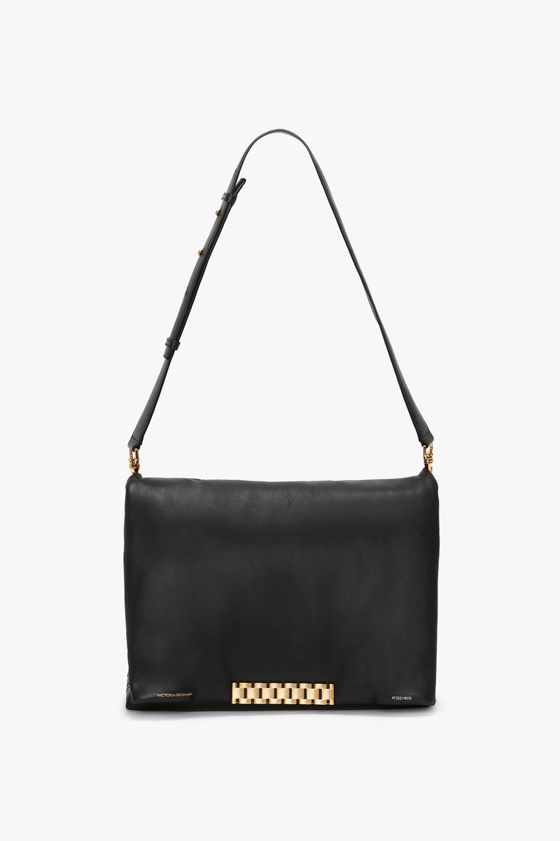 Puffy Jumbo Chain Pouch In Black Leather 1