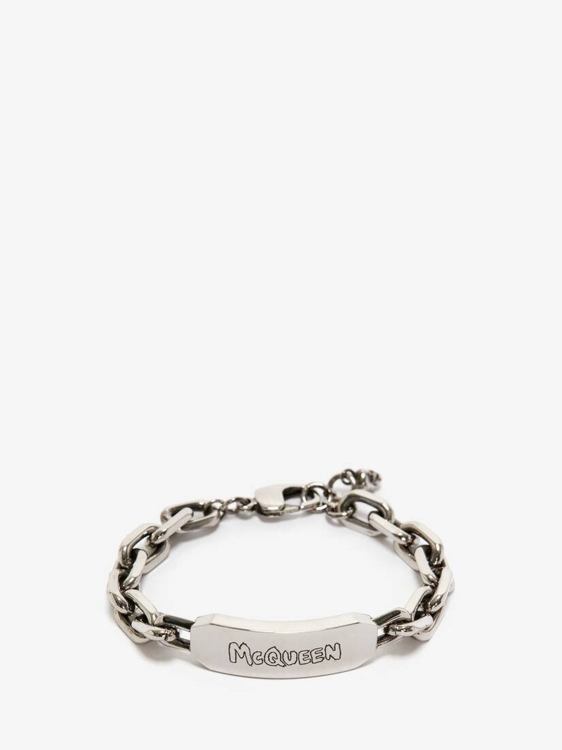 Men's McQueen Graffiti Tag Bracelet in Antique Silver 1