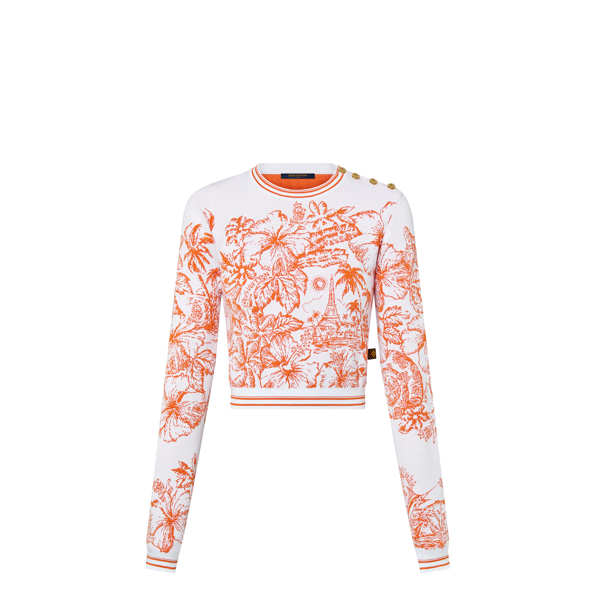Tropical Floral Knit Cropped Pullover - 1