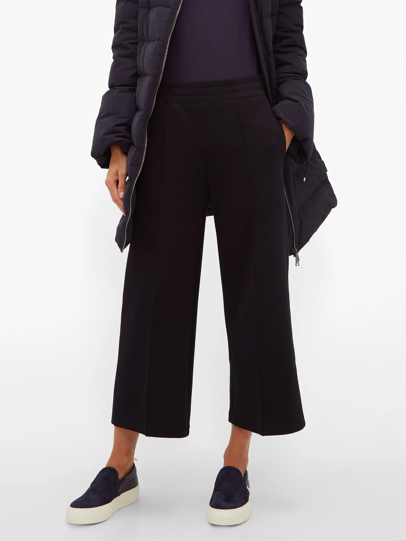 Cotton-blend cropped wide-leg trousers - 6