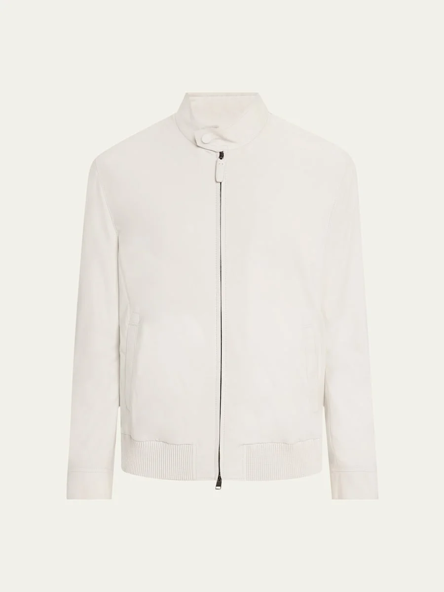 Men's Nubuck Leather Full-Zip Blouson - 1