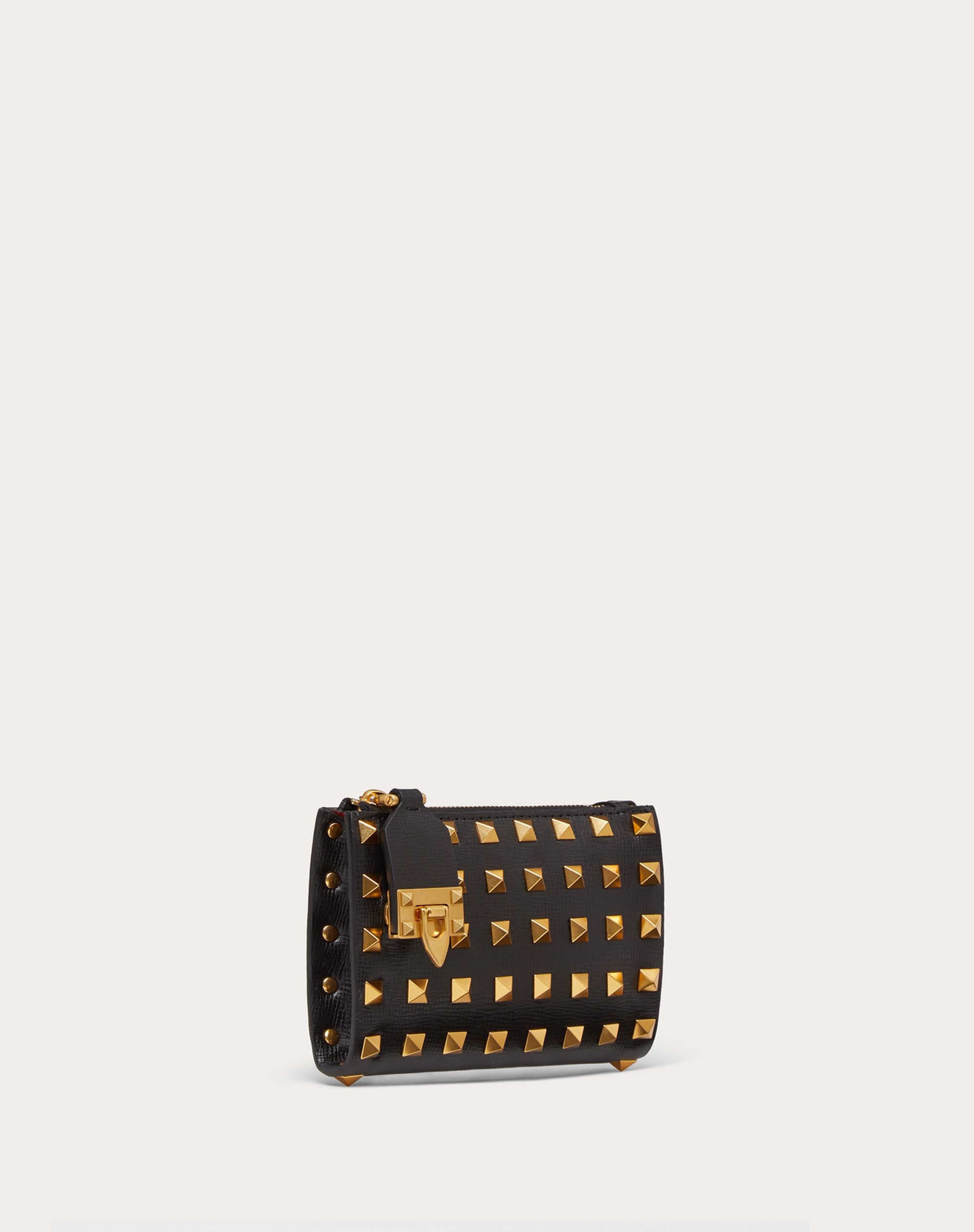 VALENTINO GARAVANI ROCKSTUD COIN PURSE AND CARDHOLDER IN GRAINY CALFSKIN LEATHER WITH ALL-OVER STUDS - 4