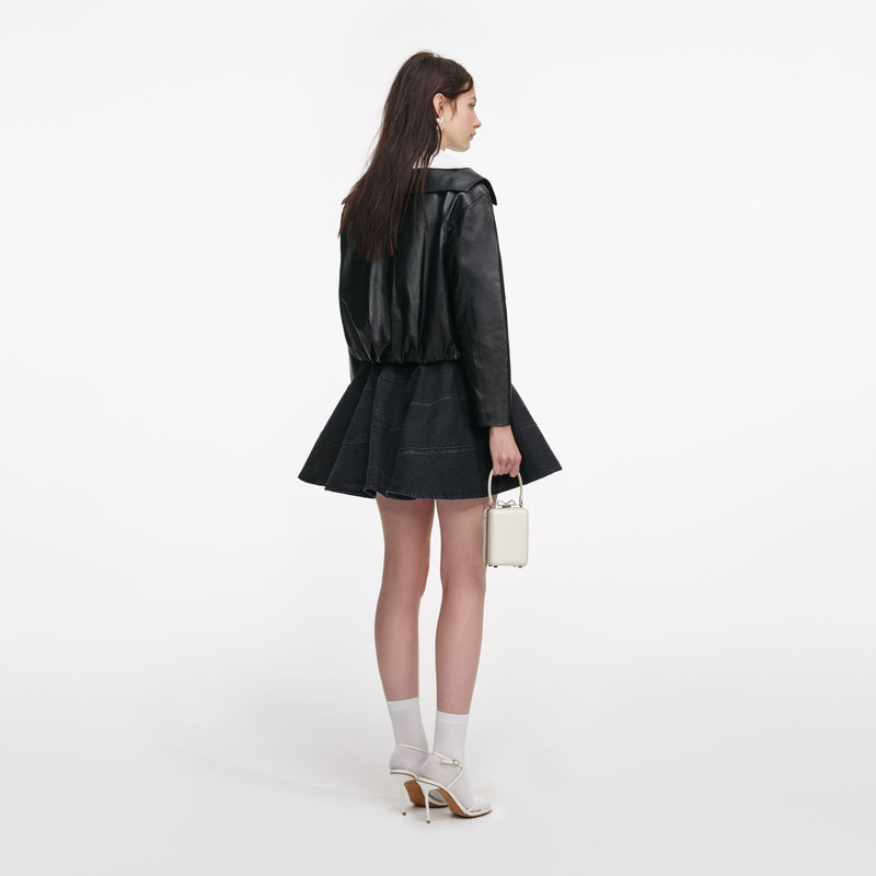 self-portrait Black Leather Contrast Collar Jacket outlook