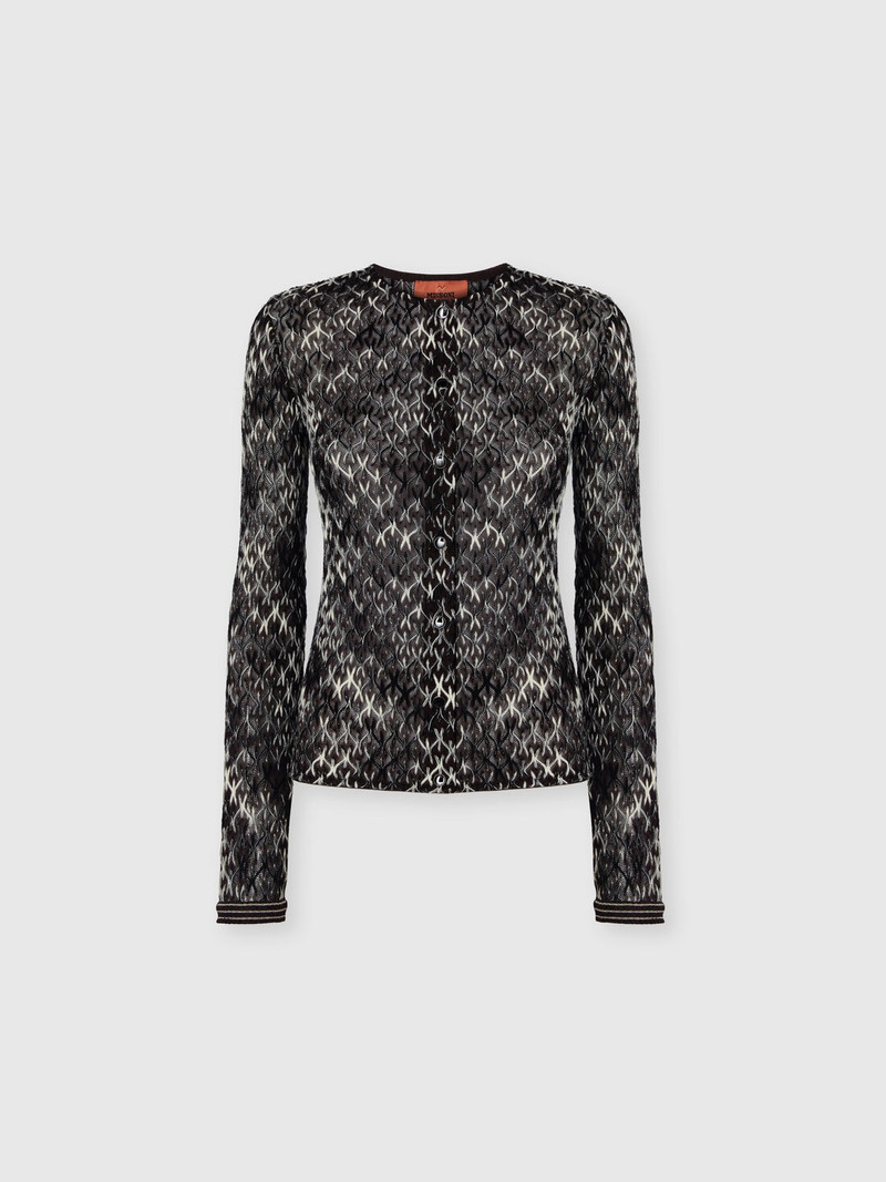 Slim crew neck cardigan in flame lace 1
