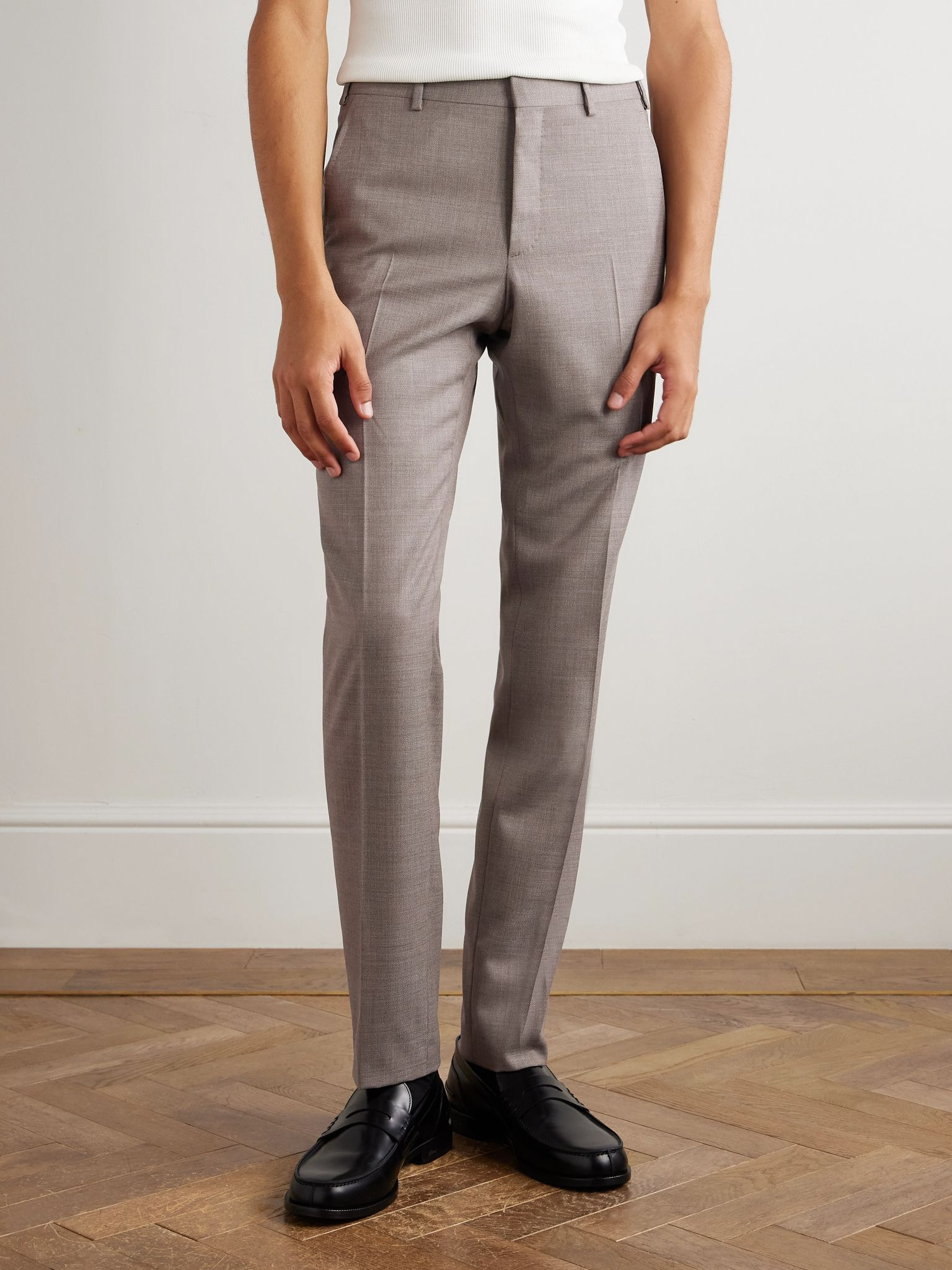Slim-Fit Straight-Leg Textured-Wool Suit Trousers Beige - 3