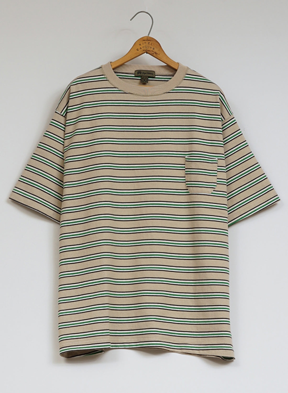 Nigel Cabourn 9.5oz Border Half Sleeve T-Shirt in Beige