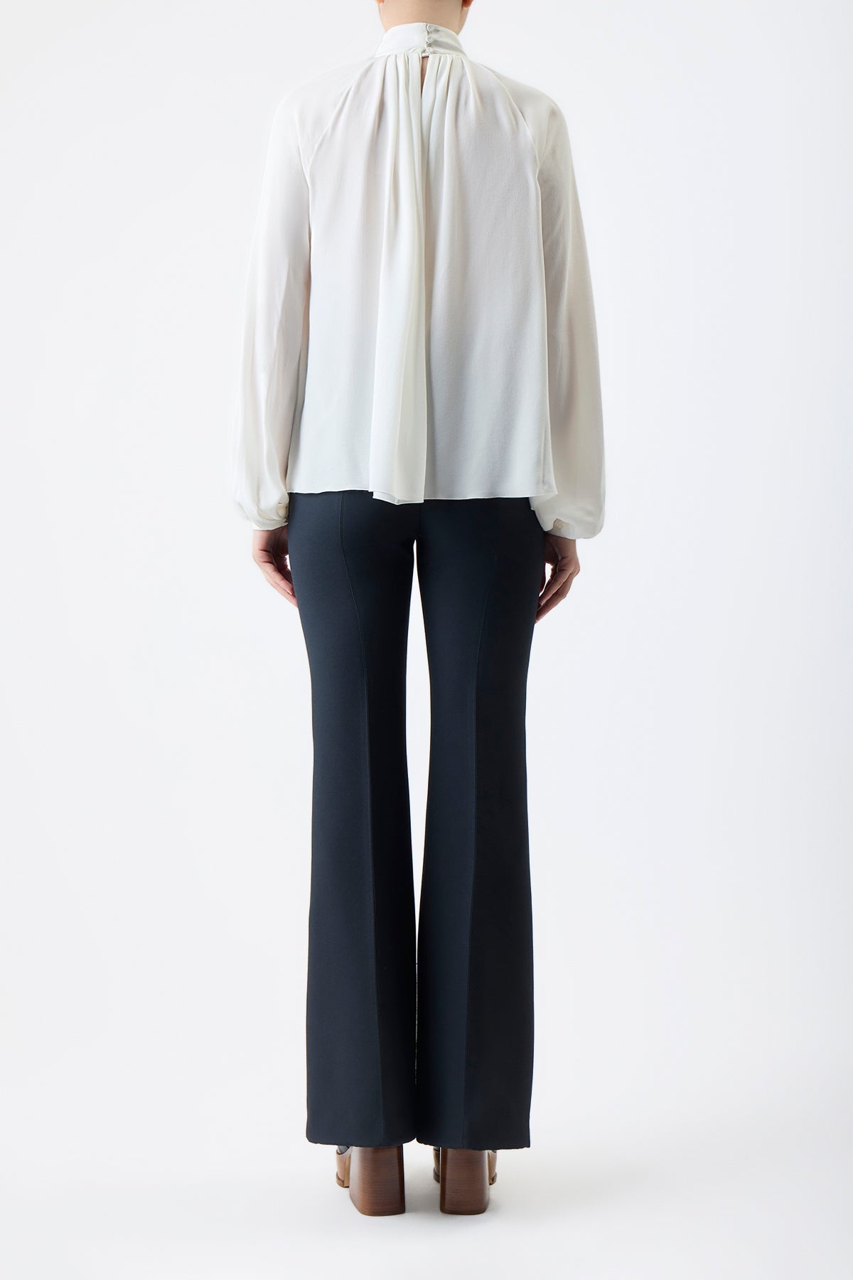 Kiian Pleated Top in Ivory Silk Georgette Twill - 4
