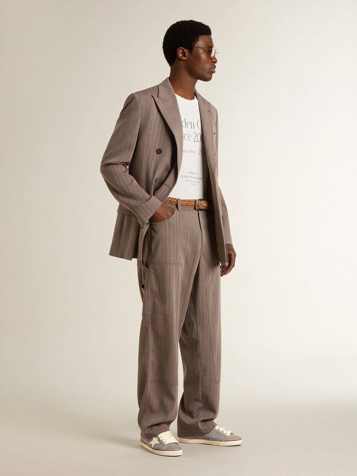 Super-Star LTD in light blue nubuck leather with white leather star and brown leather heel tab - 6
