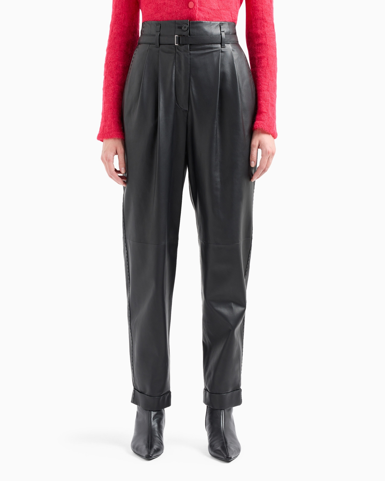 Semi-aniline, lambskin nappa leather trousers with belt - 2