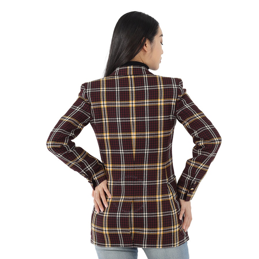Burberry Ladies Burgundy Check Wool Twill Blazer - 5