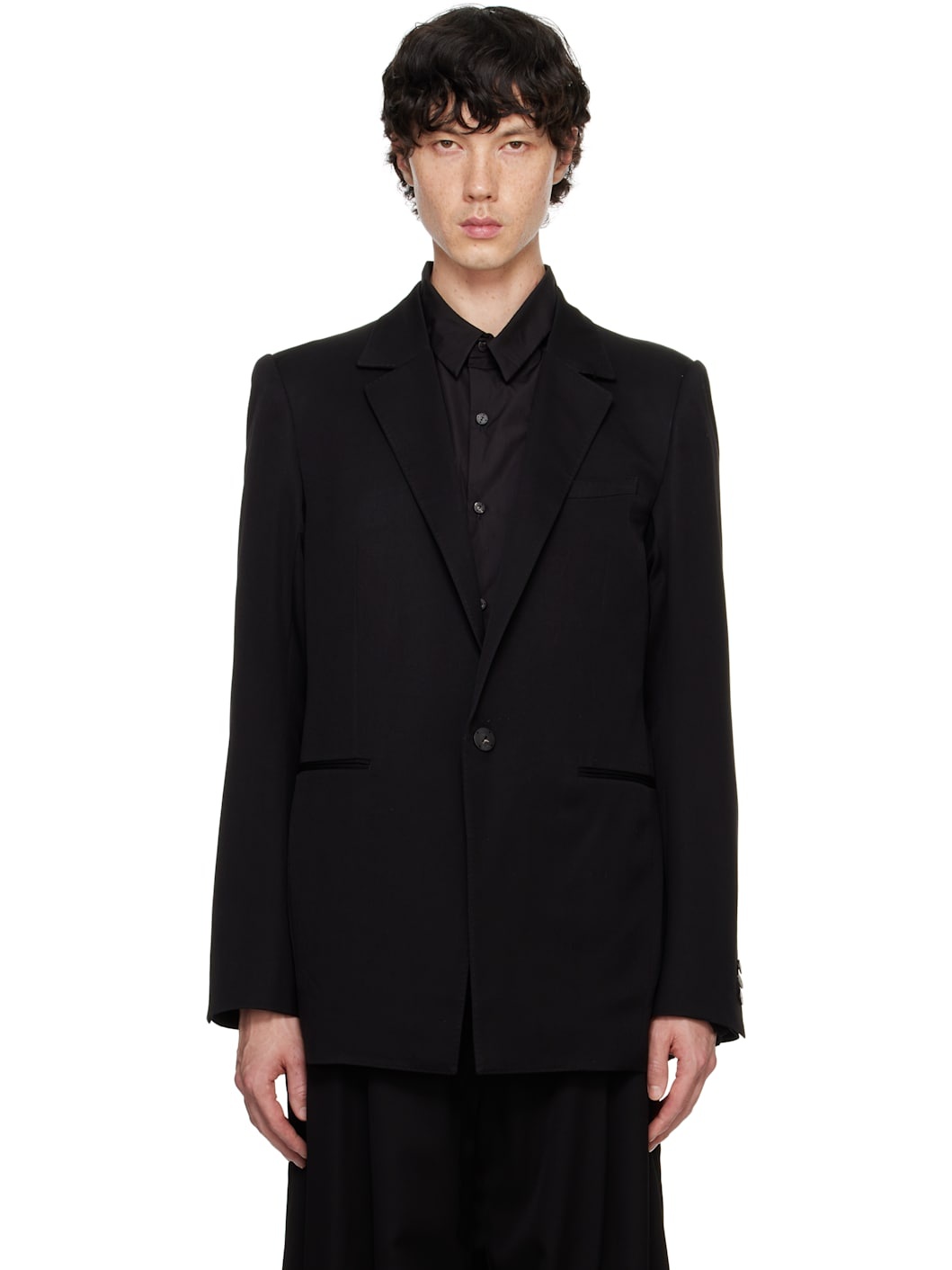 Black Horn-Button Blazer - 1