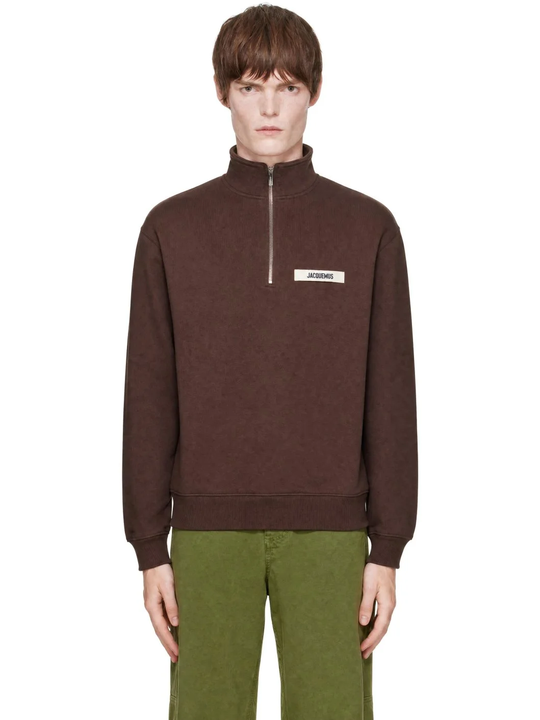 Brown 'The Gros Grain zipped-rollneck' Sweatshirt - 1