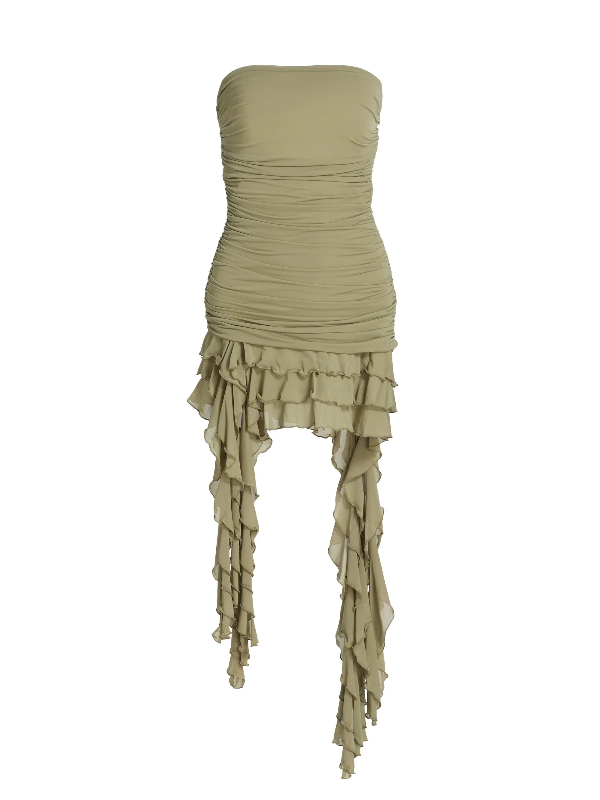 Women's Ginara Ruched Ruffled Strapless Minidress - Elm - 1